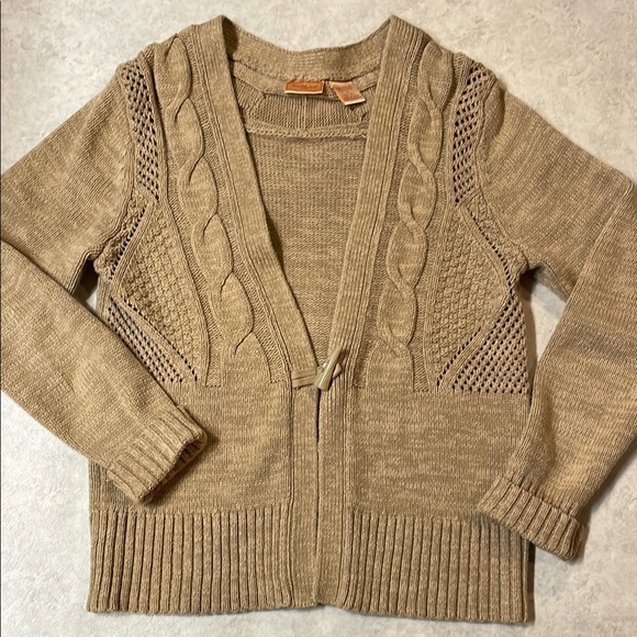 North Crest Womens Tan Cardigan Cable Knit Sweater Sz S - Picture 1 of 5